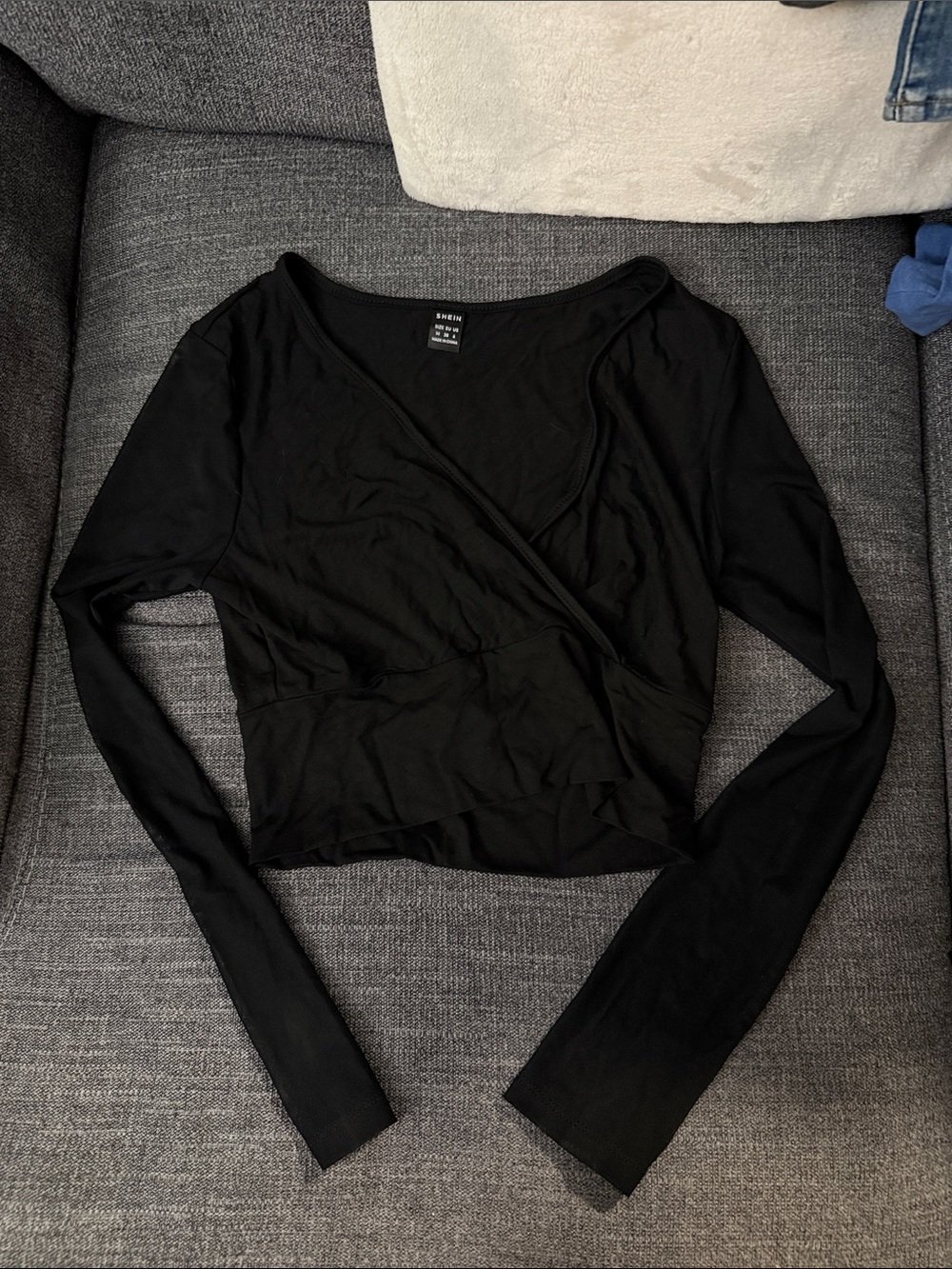 Shein Black Long-Sleeve Wrap Crop Top